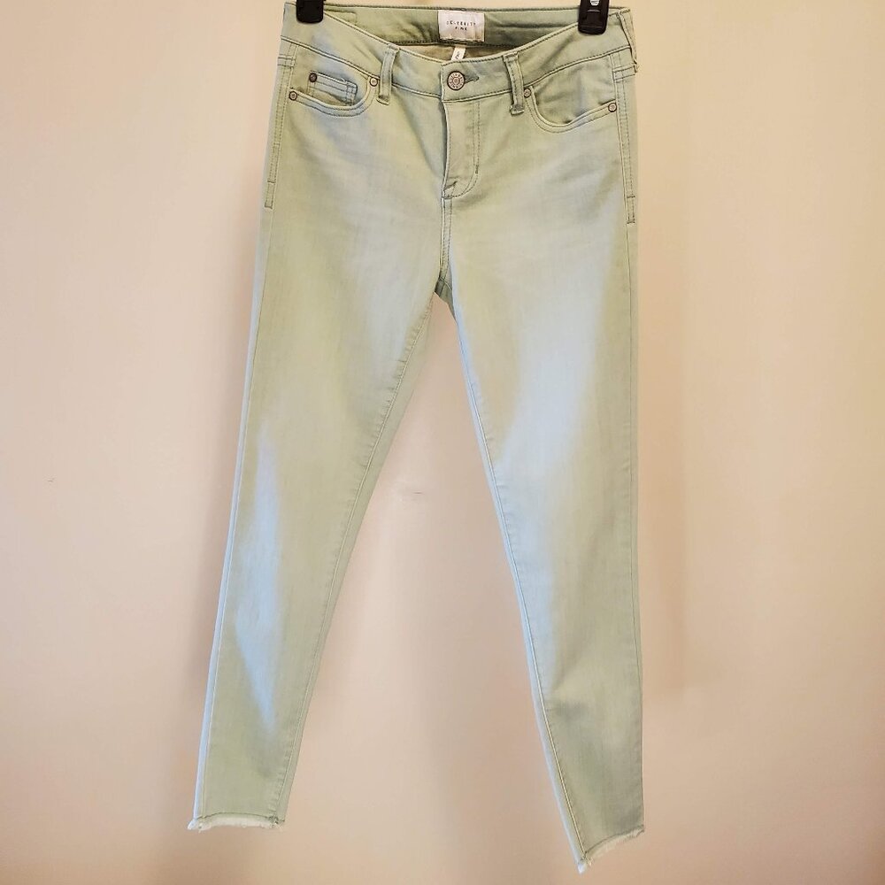 Celebrity Pink Light Green Skinny Ankle Jeans with Distressed Hem - 3/26 Juniors